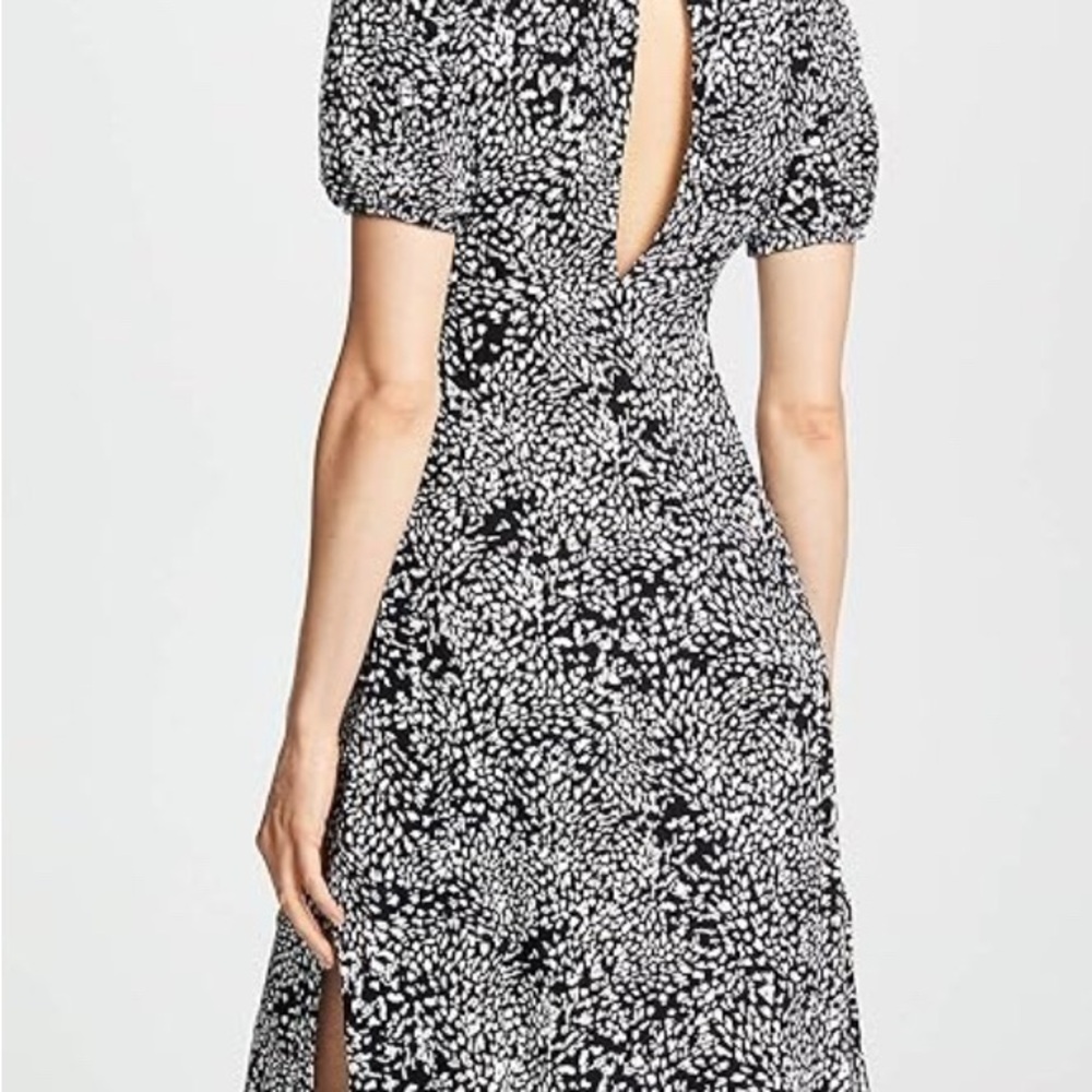 Free People Black and White Wrap Midi Dress with Puff Sleeves - Picture 3 of 8